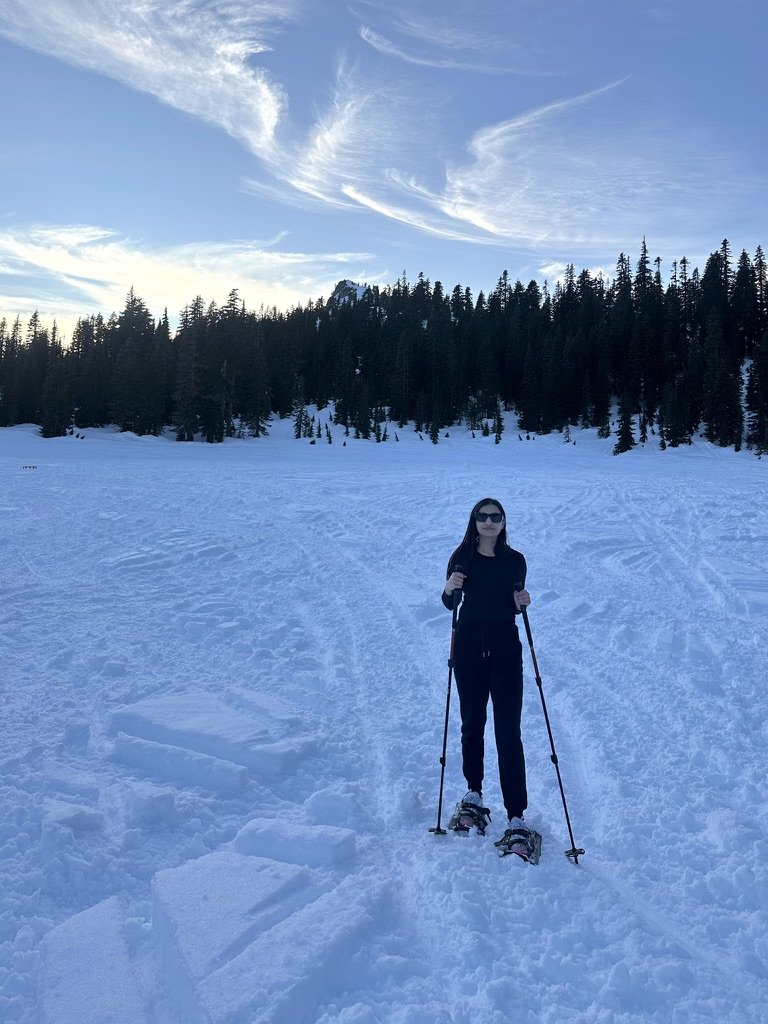Trisha snowshoeing in the Pacific Northwest