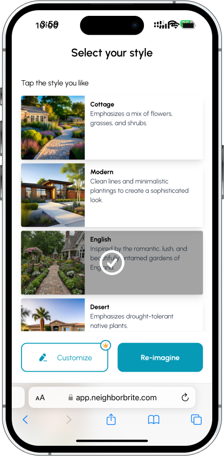 Step 4 — Select your style with Customize + Re-imagine actions before any login