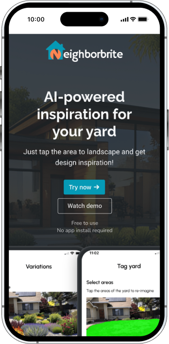 Revised Neighborbrite homepage with a Watch demo button below Try now