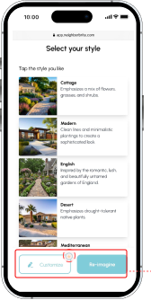 Select your style screen with the dominant Re-imagine button overshadowing the smaller Customize button, highlighted in red