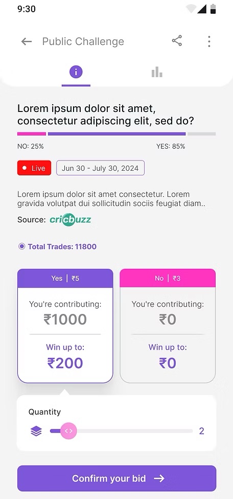 Live challenge state — score and progress while play is happening