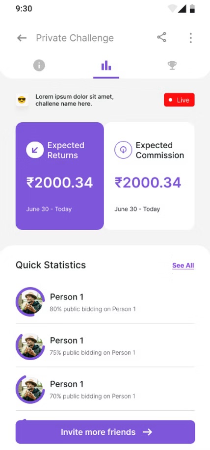 Player portfolio — challenge history and stats